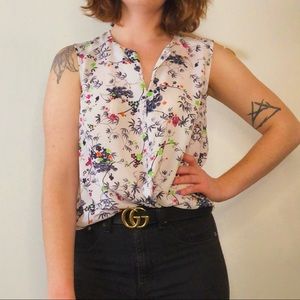 White Floral Wrap Sleeveless Blouse Size Small